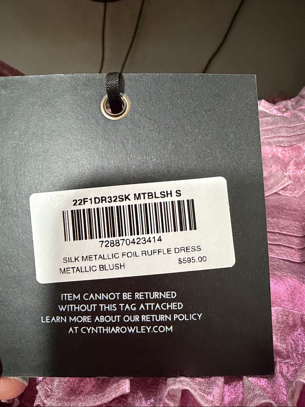NWT Cynthia Rowley 100% Silk Metallic Blush Ruffle Dress Size Small - Picture 15 of 15